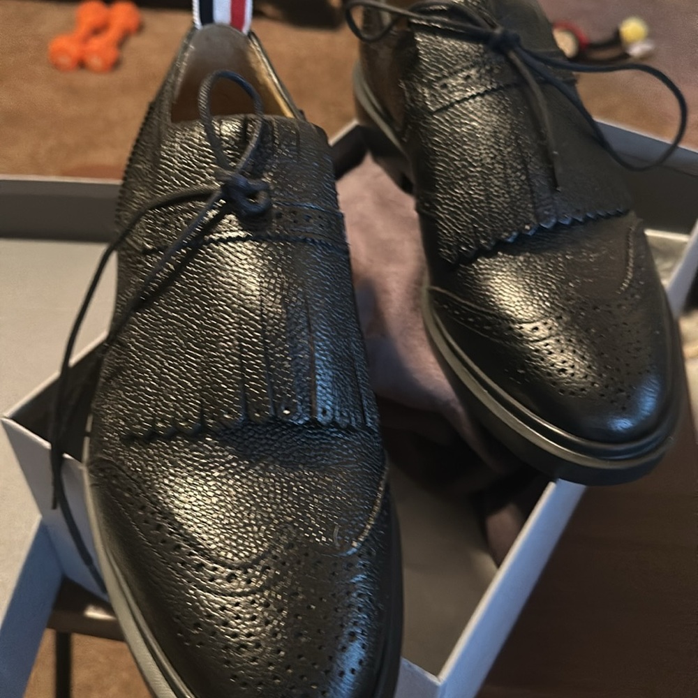 Designer Thom Brown New York Tassel-Trim Leather Brogues Mens Size 9 Black